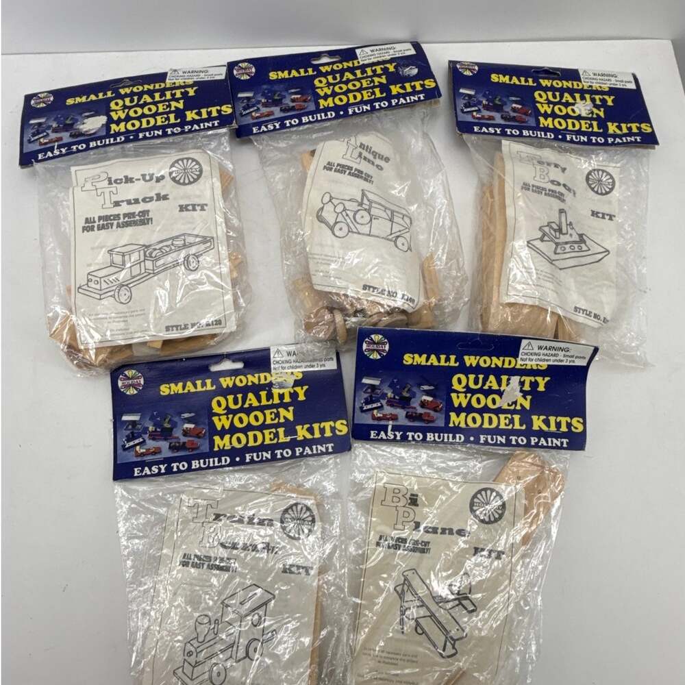 Vintage Small Wonders Wooden Model Kits New Old Stock Stocking Stuffer 5 Kits